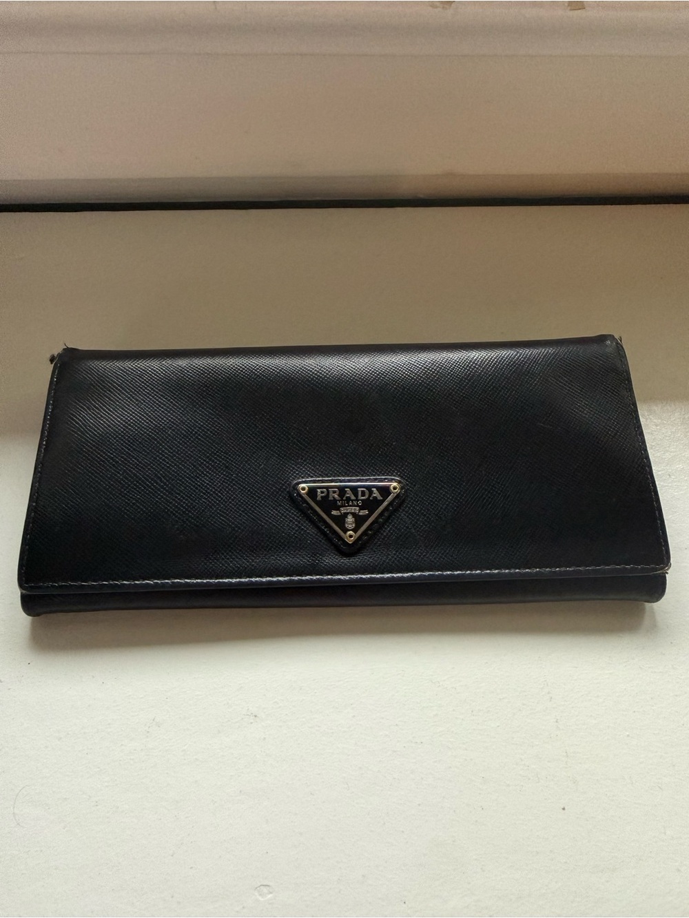 Prada Black Saffiano Continental Clutch Wallet